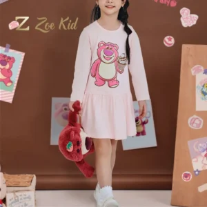 Long-Sleeve Strawberry Lotso Bear Knit Dress for Girls